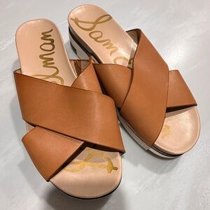 Tan Brown Crisscross Leather Women's Slide Sandals Audrea Sam Edelman sz 6.